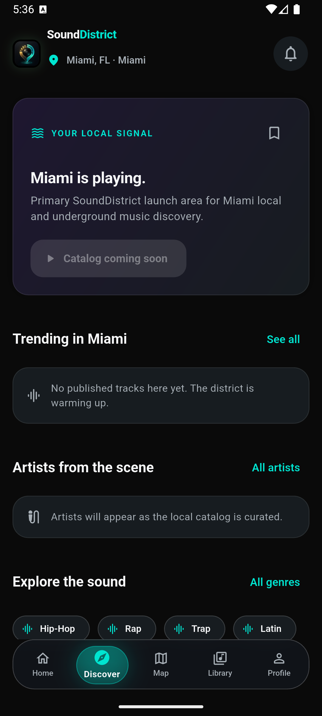 SoundDistrict Discover screen