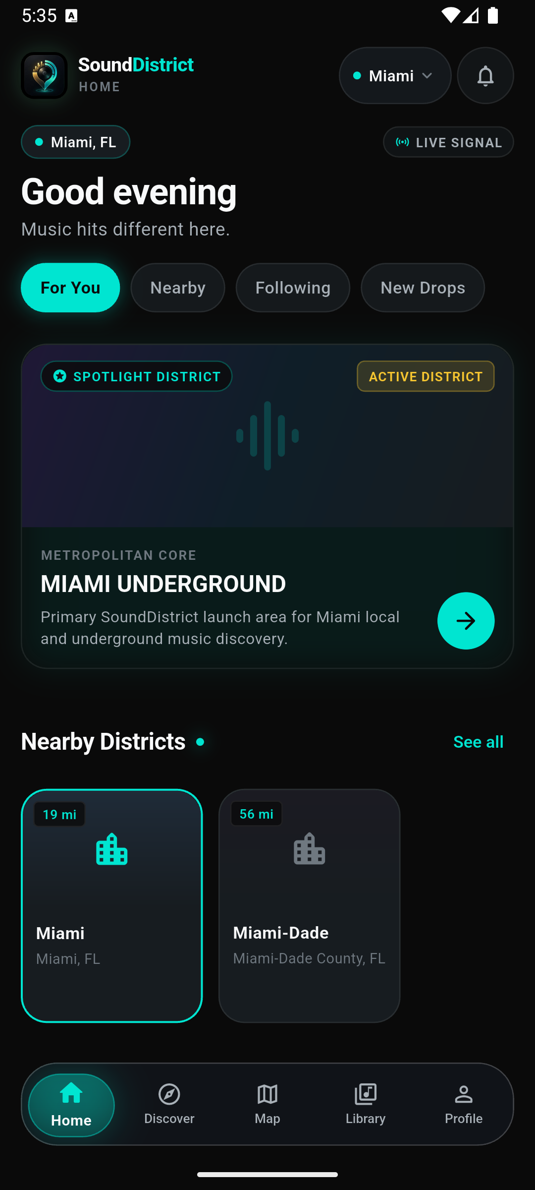 SoundDistrict Home screen