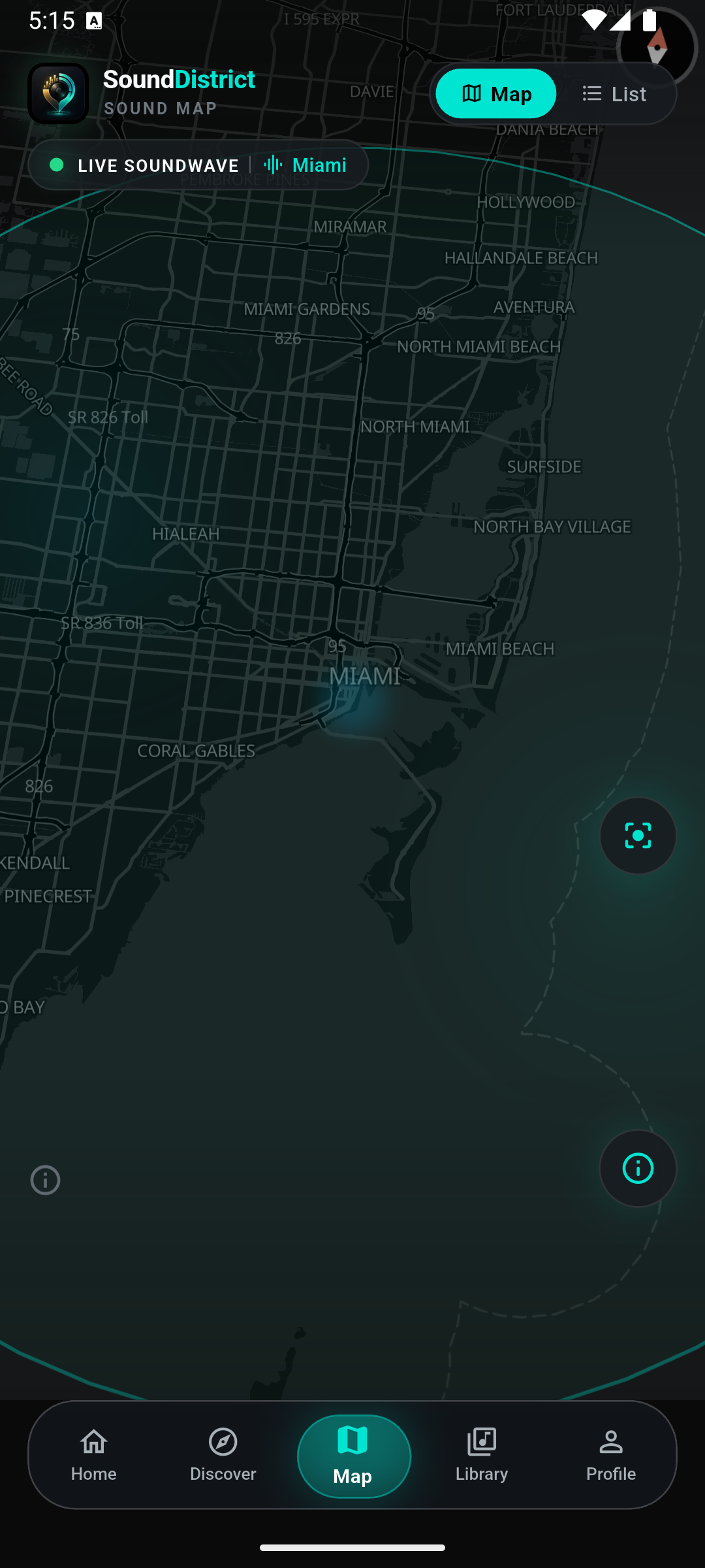 SoundDistrict Sound Map screen